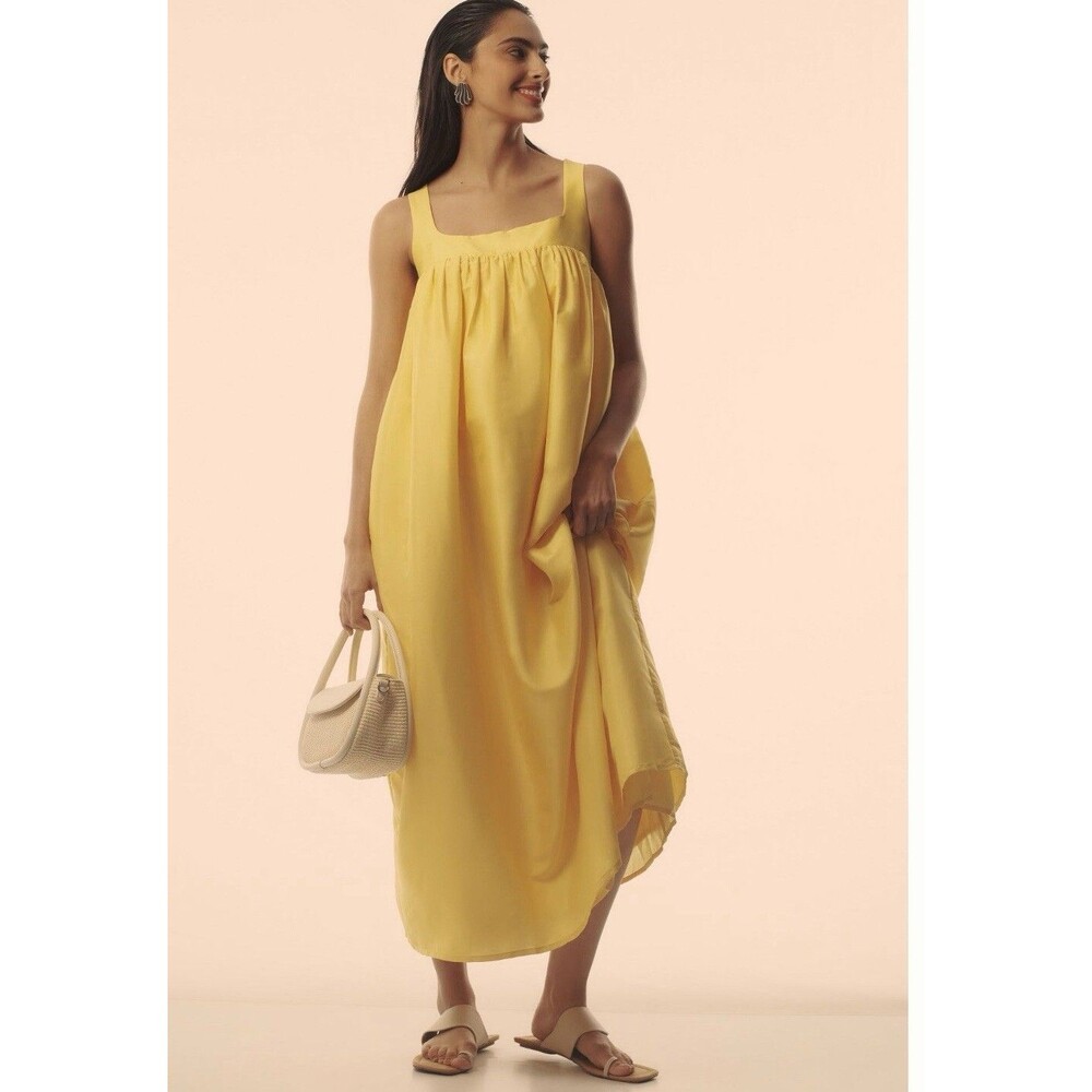 Anthropologie Pinnacle Shruti Sancheti Maxi Dress Yellow Preppy Resort Small NWT